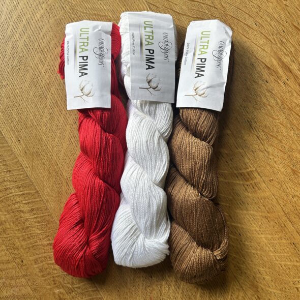 Cascade Yarns Ultra Pima - Tomato, White, Chipmunk