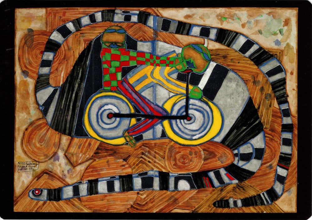 Original artwork: “Seeschlange” by Friedensreich Hundertwasser, 1964. Mixed media on paper. © Hundertwasser Non-Profit Foundation.